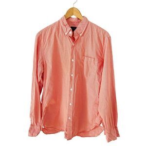 J.Crew Orange Micro Check Gingham Long Sleeve Cotton Button Down Dress Shirt